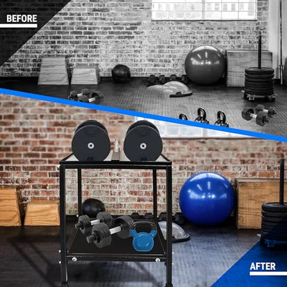 Large Compact Dumbbell Rack & Dumbbell Stand W/Storage Tray—Heavy-Duty Weight Rack Folds Flat for Easy Storage & 150 LB Capacity of Dumbbell Rack ; Use Expandable Dumbbells for Home Gym