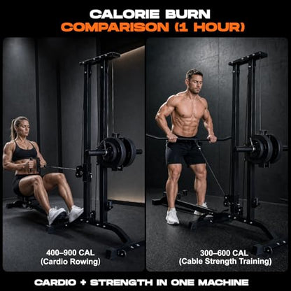 CR63 Foldable Cable Machine for Home Gym, 330LBS LAT Pulldown & Low Row Machine, Freestanding Compact Pulley System, Space-Saving Home Gym Equipment