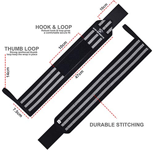 AQF Wrist Wraps for Weightlifting & Powerlifting, 18" USPA Approved (Pair) - color: Grey & Black