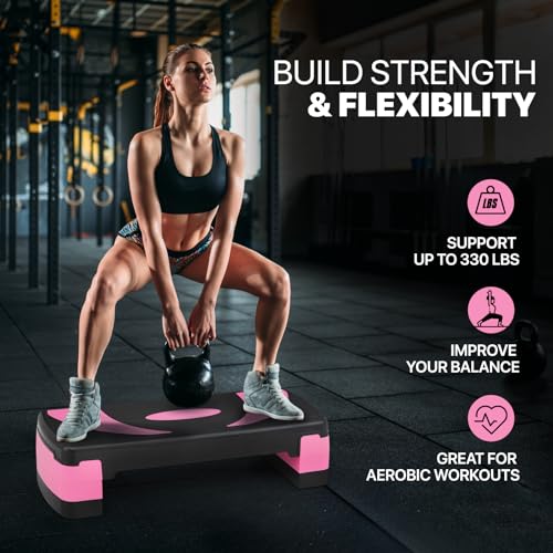 Aerobics Stepper Platform for Exercise Adjustable Compact Workout Step for Cardio, Core and Strength Training
