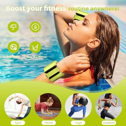 Pilates Wrist and Ankle Weights for Women - Adjustable Weighted Bangles for Men, 2 lbs Weighted Arm Bands Foot Leg Weights for Walking, Yoga, Training, Exercise, Running, Set of 2 (1LB Each) - color: Light Green