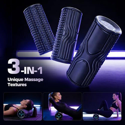 Vibrating Foam Roller with Smart APP Control, 5-Speed Electric Deep Tissue Massage Roller for Back Pain Relief, Muscle Recovery, Physical Therapy, Yoga, Neck, Leg Pain - Rechargeable & Portable