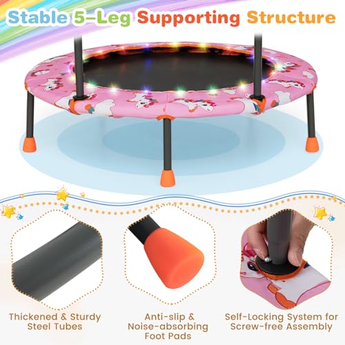 GYMAX Trampoline for Kids, 36” Toddler Mini Rebounder with Lights & Music, Removable Blue Tooth Speaker, Handle & Safety Pad, ASTM Approved Indoor Outdoor Small Kids Trampoline