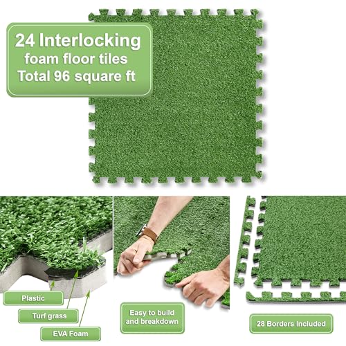Sorbus Grass Foam Floor Tiles - 24 Interlocking Mats of 24"X24” Total of 96 Sq Ft for Kids Outdoor Toys, Playroom, Deck, Patio, Basement Home Gym - Artificial Carpet Grass Turf Indoor Outdoor Flooring