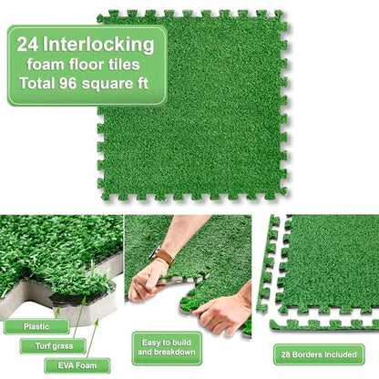 Sorbus Grass Foam Floor Tiles - 24 Interlocking Mats of 24"X24” Total of 96 Sq Ft for Kids Outdoor Toys, Playroom, Deck, Patio, Basement Home Gym - Artificial Carpet Grass Turf Indoor Outdoor Flooring