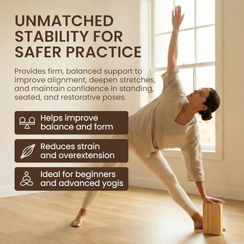 Yogikuti Bamboo Yoga Block | Premium Natural Wooden Support Block for Iyengar Yoga, Pilates & Stretching | Eco-Friendly, Non-Slip, Lightweight & Durable Yoga Prop for Balance, Flexibility & Alignment