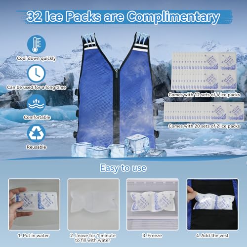 Cooling Vest for Hot Weather, Adjustable Cooling Jacket Safety Vest/Running Lightweight Vest/Reflective Vest/Ice Vest - color: Blue, size: XX-Large