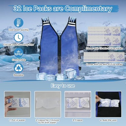 Cooling Vest for Hot Weather, Adjustable Cooling Jacket Safety Vest/Running Lightweight Vest/Reflective Vest/Ice Vest - color: Blue, size: XX-Large