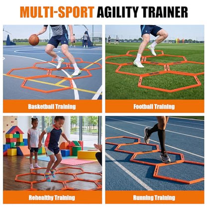 6PCS Hex Agility Rings, Speed Rings, Premium Hexagon Rings with Carry Bag, Portable Agility Hurdles Ladder for Agility Footwork Training