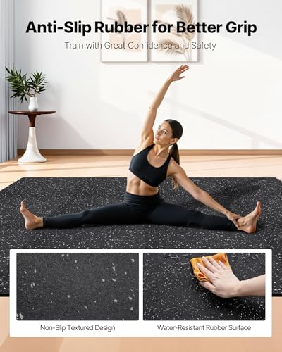 VEVOR 0.4Inch 96sq.ft 24 Tiles Gym Flooring for Home Gym, Rubber Top with High Density EVA Foam, 24 x 24In Gym Floor Exercise Equipment Mats, Interlocking Gym Mats, Puzzle Workout Mats, Black & Gray