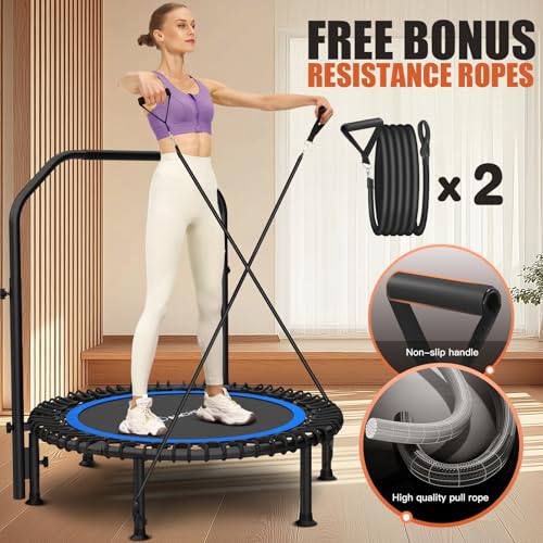 Bungee Rebounder Trampoline, ANCHEER 40" Foldable Fitness Trampoline with Resistance Ropes&Upgraded Bungees, 4 Level Adjustable Handlebar, 450LBS Capacity, Safe for Home/Cardio,Indoor/Outdoor