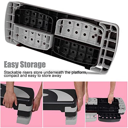 Exercise Workout Aerobic Step Platform Trainer, 31" Aerobic Stepper with 4"-6"-8" Adjustable Height Risers
