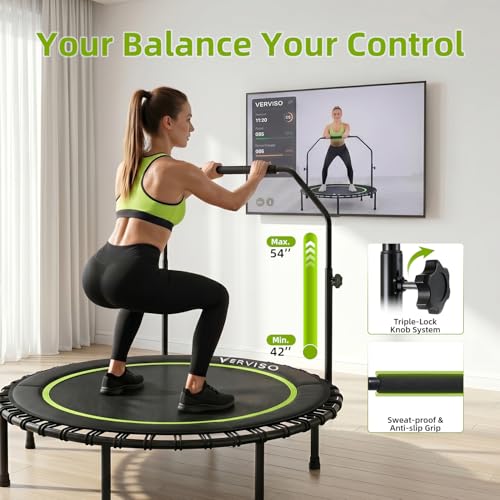 40"/46"/50" Bungee Rebounder Trampoline for Adults, 460LBS Low Impact Quiet Foldable Mini Trampoline, Easy Assembly Indoor Fitness Rebounder with Handle for Whole-Body Workout