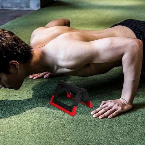1 Pair Foldable Push-up Bars for Floor Fitness Equipment Portable Strength Training Handles for Home Workout (red)