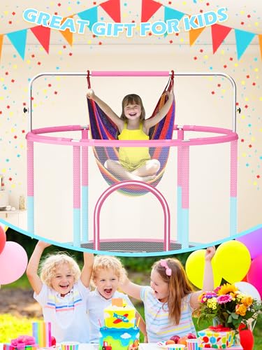 55IN 6FT Toddler Trampoline for Kids Indoor Outdoor Play for Kids Trampoline Basketball Hoop Attachment with Enclosure Net Easy to Assemble