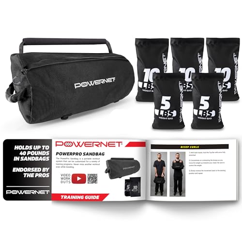 PowerNet PowerPro Sandbag, Holds Up to 40 Pounds in Sandbags, Heavy-Duty Workout Equipment for Strength Training and Fitness, Home Gym Exercise Equipment, Workout Guide Included