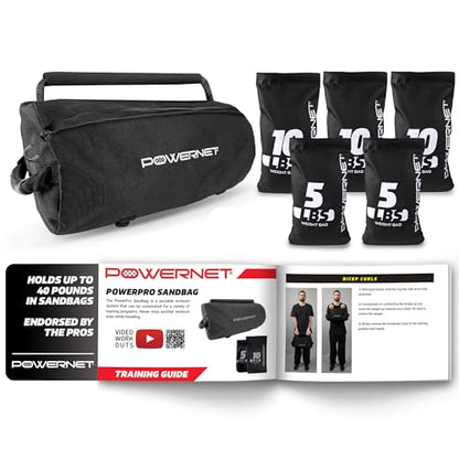 PowerNet PowerPro Sandbag, Holds Up to 40 Pounds in Sandbags, Heavy-Duty Workout Equipment for Strength Training and Fitness, Home Gym Exercise Equipment, Workout Guide Included