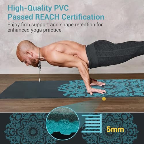 Avoalre Folding Yoga Mat, Eco-Friendly PVC Travel Yoga Mat Packable, Double Sided Non-Slip Printed Yoga Mats with Bag for Home Workout Gym Exercise Fitness Pilates Stretching (72" x 32" x 0.24" Thick) - color: Green