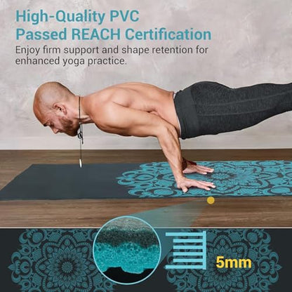 Avoalre Folding Yoga Mat, Eco-Friendly PVC Travel Yoga Mat Packable, Double Sided Non-Slip Printed Yoga Mats with Bag for Home Workout Gym Exercise Fitness Pilates Stretching (72" x 24" x 1/5" Thick) - color: Dark Green
