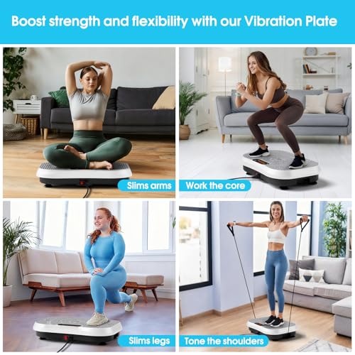 SoftGym Waver Vibration Plate Exercise Machine for Lymphatic Drainage Weight Loss,120 Speed Levels Vibrating Platform with Resistance Bands,Full-Body Workout Equipment for Muscle Activation - style: Slim- Grey White