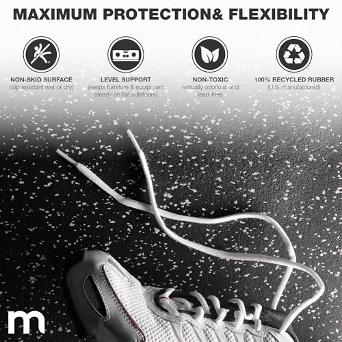Matter Flex 100% Rubber Floor Mats - Recycled Rubber Gym Flooring for Home Gym, Interlocking Exercise Tiles, Made in The USA, Gym Tiles, Corner (4 tiles/16 Sq. Ft.), Black with Red Speck