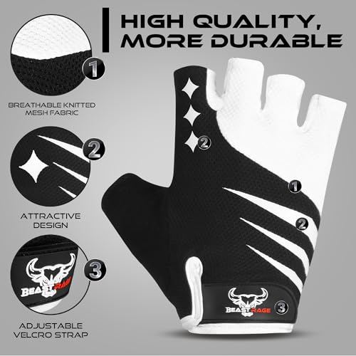 BEAST RAGE Half Finger Cycling Gloves for Men Women, Gel Padded Anti-Slip Shock Absorbing Weight Lifting Gym Gloves Cycle Mountain Bike Gloves for MTB, Biking, Hiking - color: Grey