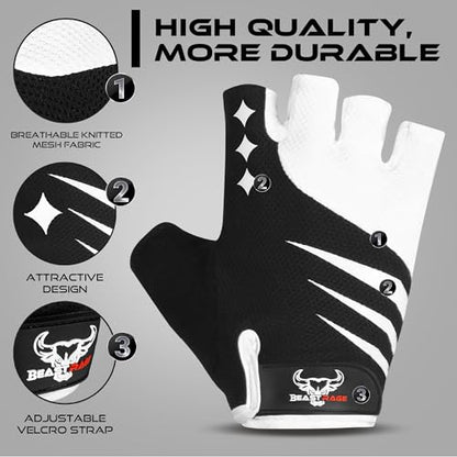 BEAST RAGE Half Finger Cycling Gloves for Men Women, Gel Padded Anti-Slip Shock Absorbing Weight Lifting Gym Gloves Cycle Mountain Bike Gloves for MTB, Biking, Hiking - color: Grey