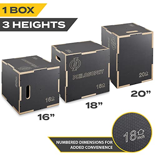 Philosophy Gym 3-in-1 Non-Slip Wooden Plyo Box, Wood Plyometric Jump Box Platform for Home Gym, HIIT, Step-Ups, and Strength Training - size: 20 x 18 x 16 Inch