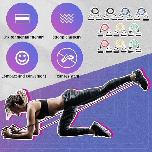 Shappy 10 Pcs Resistance Bands with Handles Exercise Stretch Bands for Exercise Woman Man Training Physical Therapy Workouts Fitness