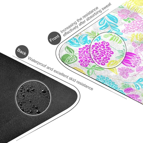 Pastel Floral Leaves Thin Yoga Mat for Women Men, Non-Slip Rubber Base Sweat Absorbent Exercise Mat for Indoor/Outdoor, Portable Foldable with Storage Bag, 71"x26"