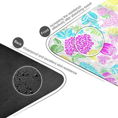 Pastel Floral Leaves Thin Yoga Mat for Women Men, Non-Slip Rubber Base Sweat Absorbent Exercise Mat for Indoor/Outdoor, Portable Foldable with Storage Bag, 71"x26"