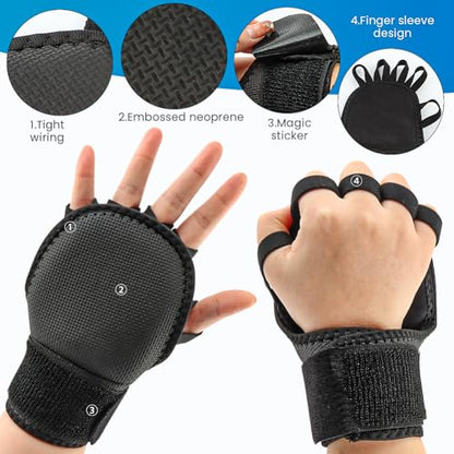 Workout Gloves for Men & Women, Wrist Wraps for Weightlifting Fingerless Gym Gloves with Wrist Support, Breathable Palm Padding Ideal for Gym, Fitness, Cross Training, Cycling