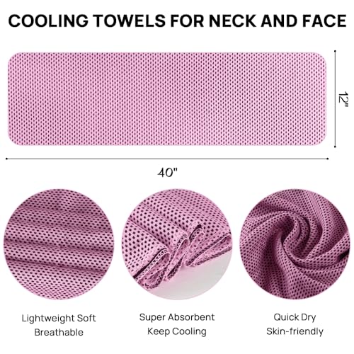 JBM Cooling Towel 40” X 12” Ice Towel Quick Dry Breathable Soft Microfiber Towels for Sports, Camping, Beach, and Outdoor Activities (Pink) - color: Pink