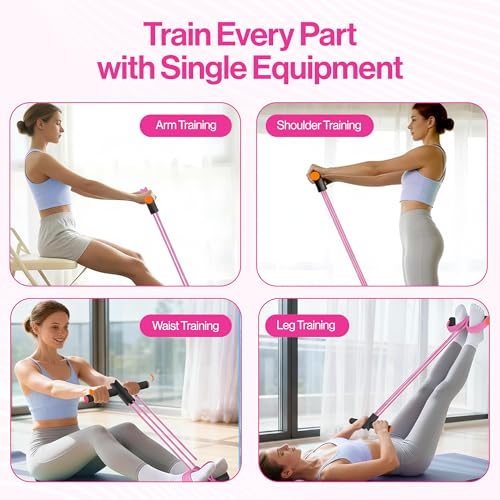 Pedal Resistance Band with Handle, 6 Tube Multifunction Foot Pedal Resistance Band, Arm & Waist Training Tummy Trimmer Ab Workout Equipment for Home Gym Men Women - color: Pink
