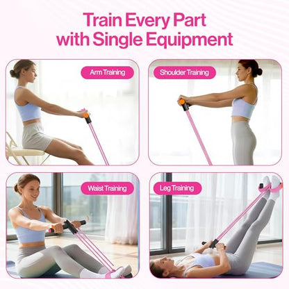 Pedal Resistance Band with Handle, 6 Tube Multifunction Foot Pedal Resistance Band, Arm & Waist Training Tummy Trimmer Ab Workout Equipment for Home Gym Men Women - color: Pink