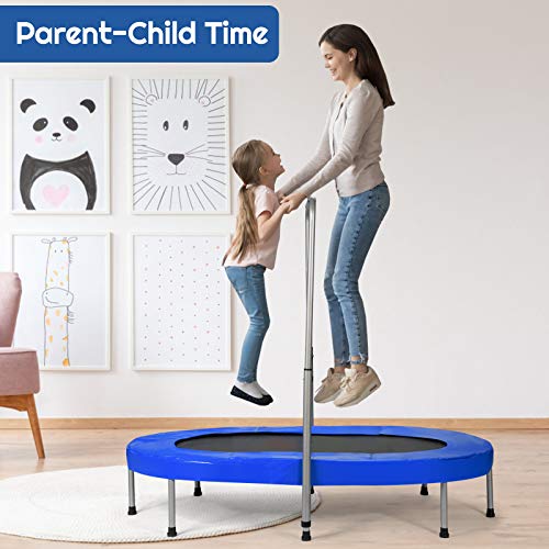 Giantex Mini Trampoline, 2 Persons Foldable Fitness Trampoline w/ 5 Levels Height Adjustable Handle, Max Load 330LBS, Indoor Oval Rebounder Exercise Trampoline for Adult, Kid, Enjoy Parent-child Time