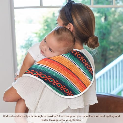 Mexican Ethnic Stripes Muslin Burp Cloths 4 Pack - Extra Large 22"x11", 4-Layer Soft Absorbent Cotton, Waterproof Backing, Baby Drool Rags for Newborn
