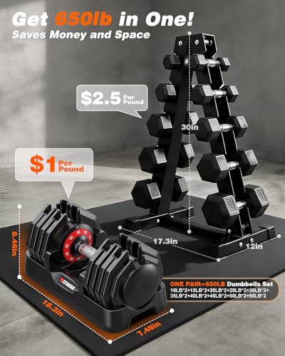 Adjustable Dumbbells Set of 2, 1 Hand Adjustable Weights Dumbbell Set and Workout Bench, 25/55/80lb Pair Weight Set For Home Gym Suit both Men and Women, Compact for Small Space Apartment Room - color: Pro-55lbs-10weights Dumbbells+Bench