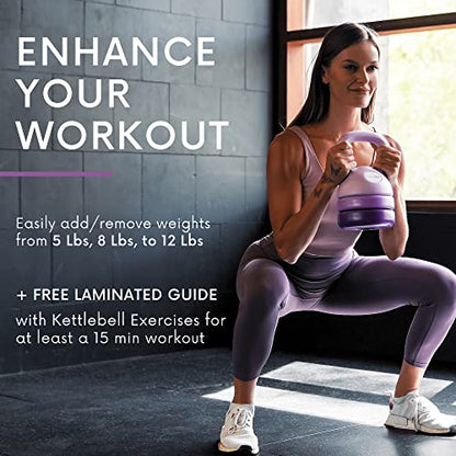Polyfit Adjustable Kettlebell | 5 lb - 12 lb | Kettlebells Weights Set for Home Gym | Kettle Bell Sets for Women at Home - color: PURPLE