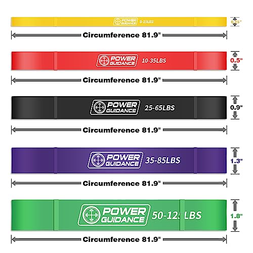 POWER GUIDANCE Pull Up Assist Bands - Stretch Resistance Band - Mobility Band - Powerlifting Bands - by Perfect for Body Stretching, Powerlifting, Resistance Training - color: Set of 5