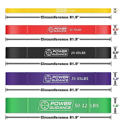 POWER GUIDANCE Pull Up Assist Bands - Stretch Resistance Band - Mobility Band - Powerlifting Bands - by Perfect for Body Stretching, Powerlifting, Resistance Training - color: Set of 5