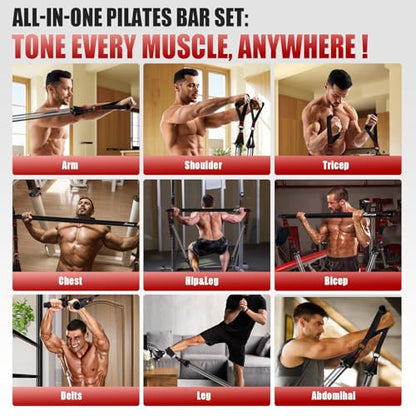 HPYGN Pilates Bar Kit with Resistance Bands, Heavy Duty Multifunctional Pilates Workout Equipment for Strength Training, HIP, Back, Arms, Ab, Shoulders, Portable Home Gym & Travel Fitness Gear for Men - style: 330lbs