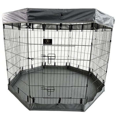 PJYuCien Puppy Playpen with Top Cover & Bottom Pad, 8 Panels 42" H, Gray - color: Gray, size: Large Pen: 42-Inch High