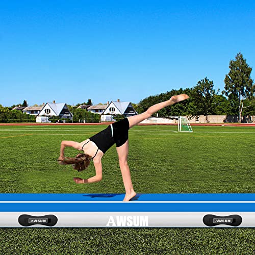 AWSUM Inflatable Gymnastics Mat, Tumble Track Air Mats with Pump - color: Blue/White, size: 13ft*6.6ft*8in(4*2*0.2M)