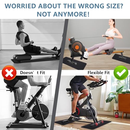 2PCS 0.24" Thick Mat Pads for Peloton Bike & Concept 2 Rower – Non-Slip Compact Floor Protectors for Small Spaces, Home Gym Use on Hardwood, Carpet & Tile, 25"x11.8"
