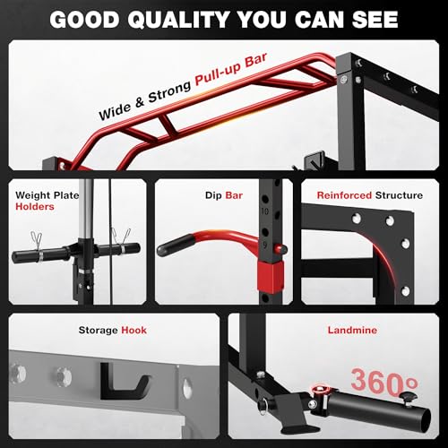 S11 Power Cage, 2000LB Multi-Function Power Rack with LAT Pulldown, Squat Rack with Adjustable Pulley System and Training Attachments, Weight Rack for Home Gym - style: S11 Power Cage
