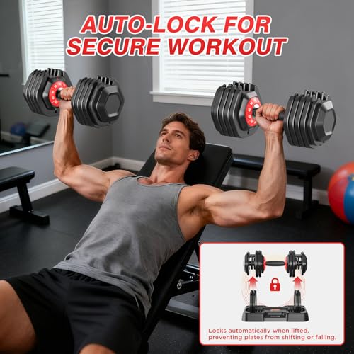 Adjustable Dumbbells Set, All in One Free Weights Dumbbells Set, 25/55/52.5lbs Weights Set with Anti-Slip Handle, 1 Sec Adjust Exercise & Fitness Equipment for Home Gym Strength Training