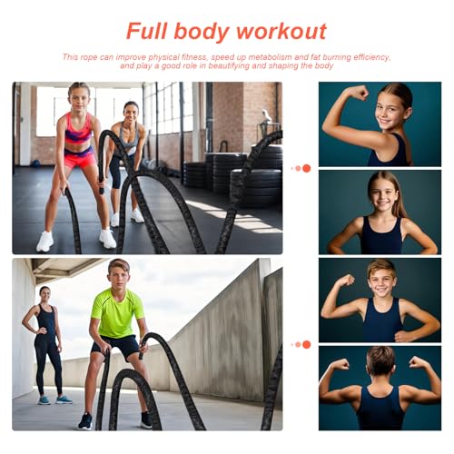 Battle Ropes for Home Gym 1 Inch Diameter 30FT Length Workout Rope Exercise Rope Training Ropes with Protective Sleeve for Kids Men Women Exercise Fitness & Strength Training - style: 1IN -30FT
