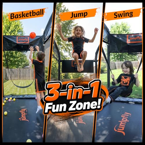 Toddler Trampoline,6FT Rectangle Trampoline with Swing & Basketball Hoop for Kids,Indoor & Outdoor Small Trampoline with Enclosure,Astm Approved