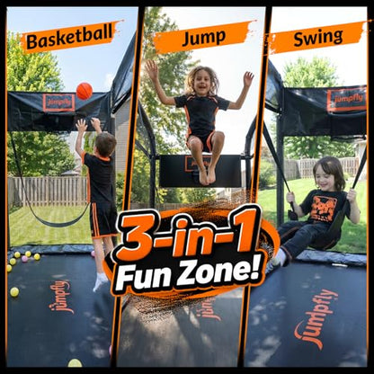 Toddler Trampoline,6FT Rectangle Trampoline with Swing & Basketball Hoop for Kids,Indoor & Outdoor Small Trampoline with Enclosure,Astm Approved